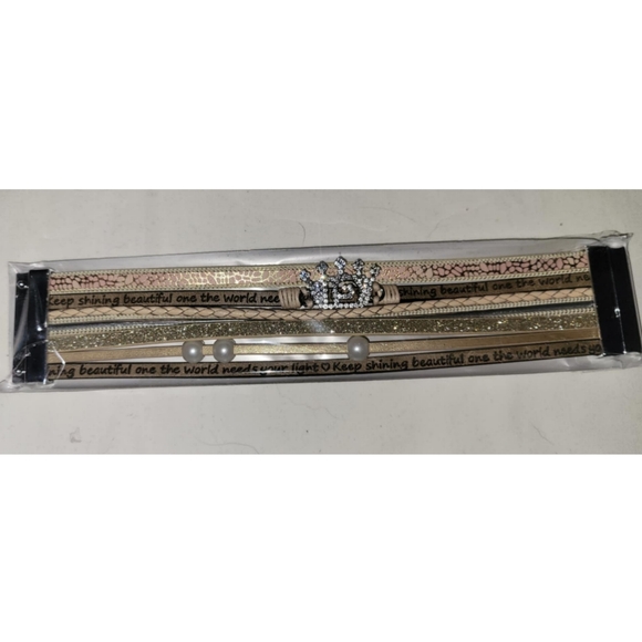 Leather Wrap Crystal Crown Birthday Bracelet - Picture 2 of 16